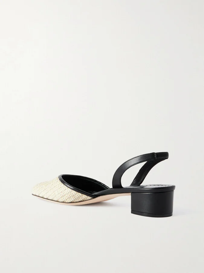 Manolo Blahnik - Raffro 30 Leather-trimmed Raffia Slingback Pumps - Neutrals - Image 3