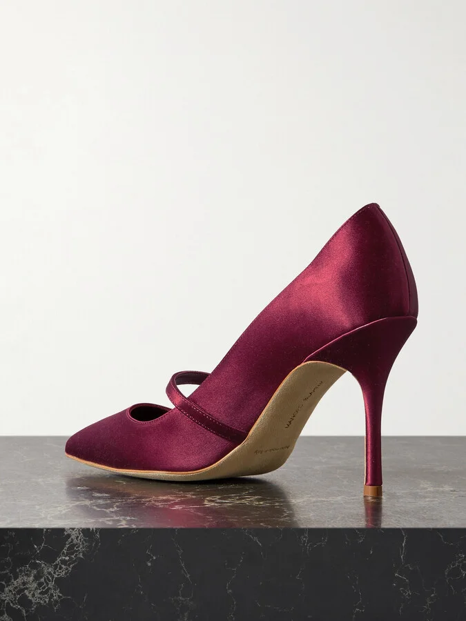 Manolo Blahnik - Ramima 90 Crystal-embellished Satin Pumps - Red - Image 3