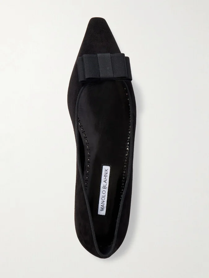 Manolo Blahnik - Reador 10 Bow-detailed Suede Point-toe Flats - Black - Image 5