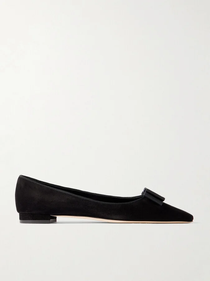 Manolo Blahnik - Reador 10 Bow-detailed Suede Point-toe Flats - Black