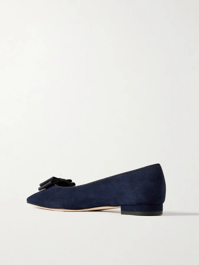 Manolo Blahnik - Reador 10 Bow-detailed Suede Point-toe Flats - Blue - Image 3