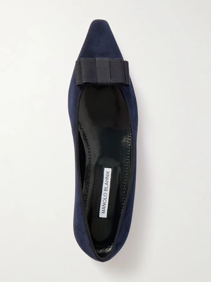 Manolo Blahnik - Reador 10 Bow-detailed Suede Point-toe Flats - Blue - Image 5