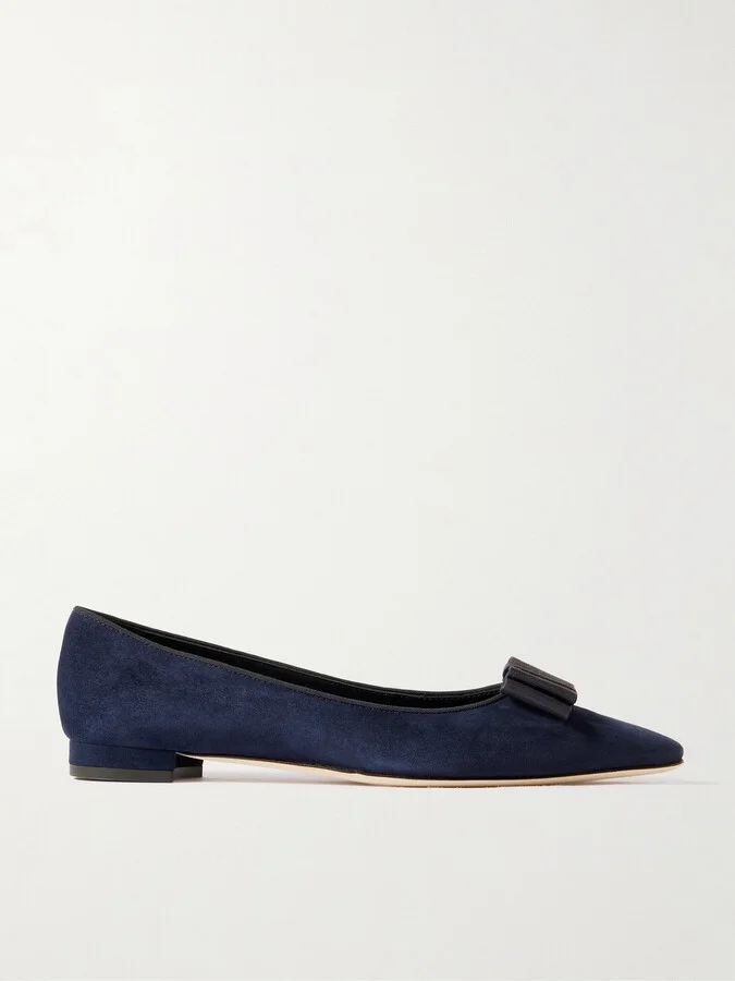 Manolo Blahnik - Reador 10 Bow-detailed Suede Point-toe Flats - Blue