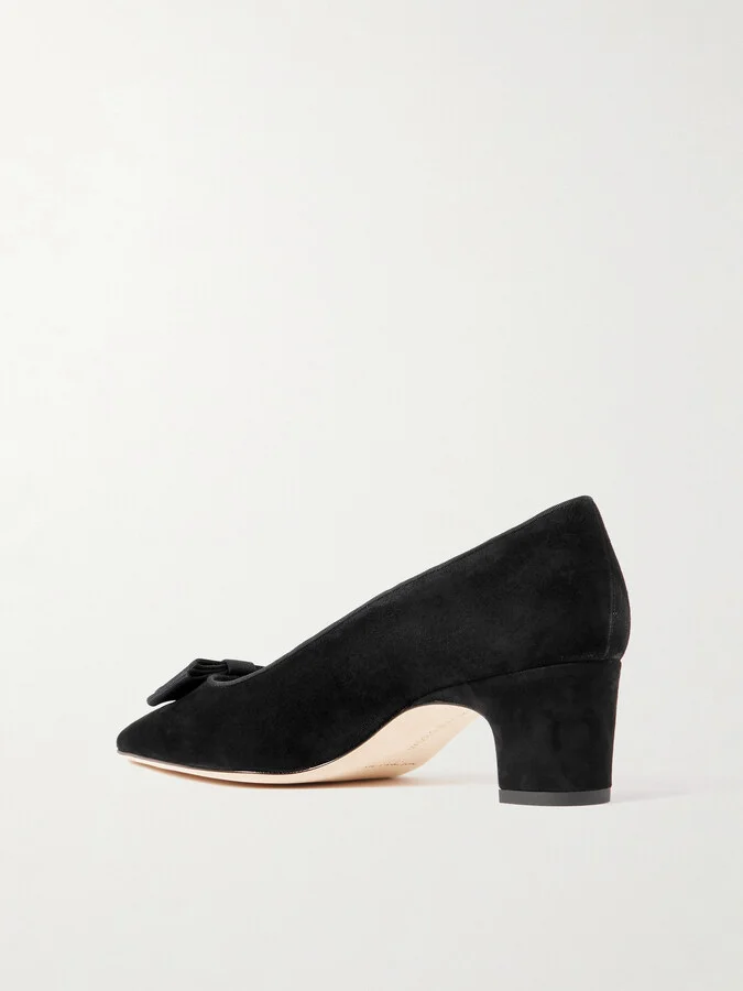 Manolo Blahnik - Reador 50 Bow-detailed Suede Pumps - Black - Image 3