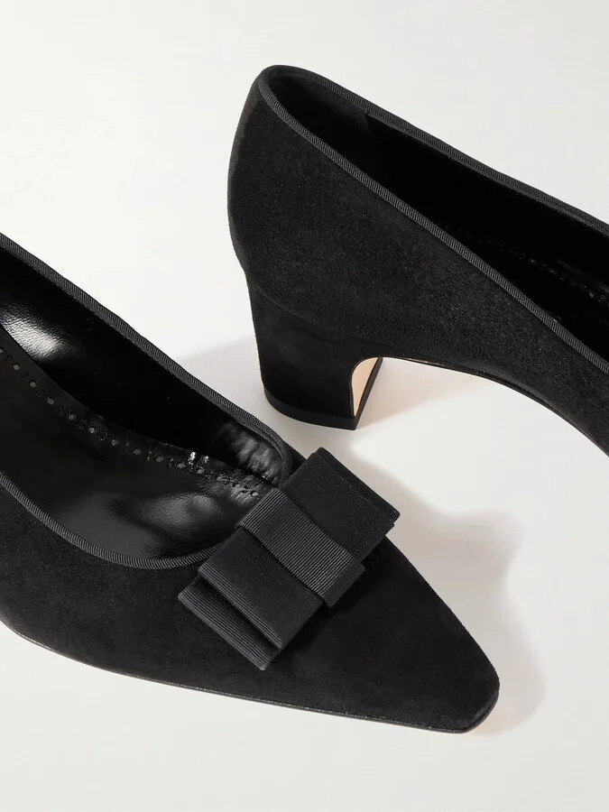 Manolo Blahnik - Reador 50 Bow-detailed Suede Pumps - Black - Image 4