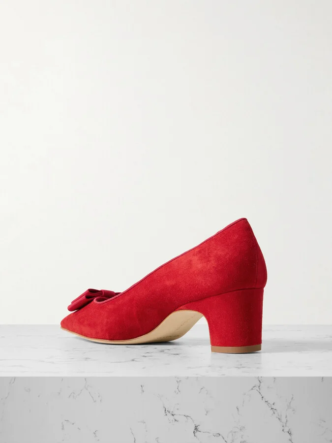 Manolo Blahnik - Reador 50 Bow-detailed Suede Pumps - Red - Image 3