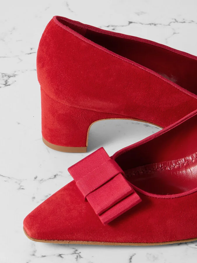 Manolo Blahnik - Reador 50 Bow-detailed Suede Pumps - Red - Image 4