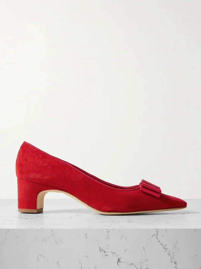 Manolo Blahnik - Reador 50 Bow-detailed Suede Pumps - Red