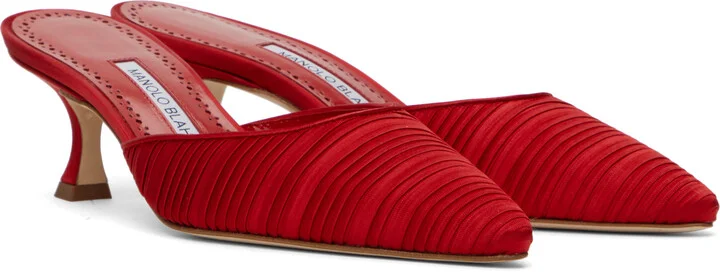 Manolo Blahnik Red Carolynemu Mules - Image 4