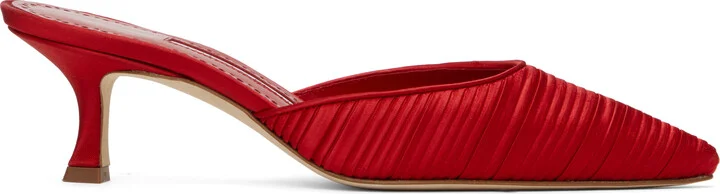 Manolo Blahnik Red Carolynemu Mules