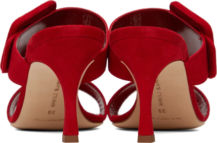 Manolo Blahnik Red Gable Heeled Sandals - Image 2