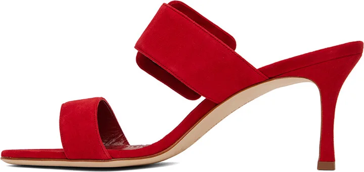 Manolo Blahnik Red Gable Heeled Sandals - Image 3