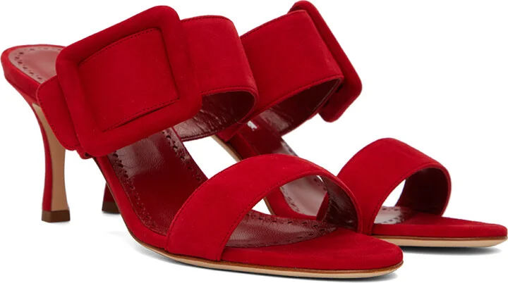 Manolo Blahnik Red Gable Heeled Sandals - Image 4
