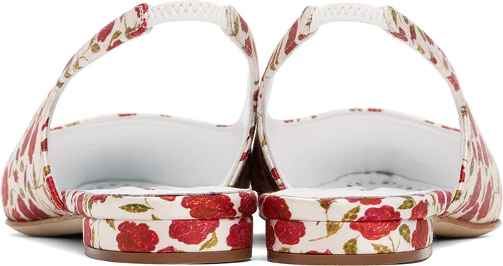 Manolo Blahnik Red & Off-White Sawra Ballerina Flats - Image 2