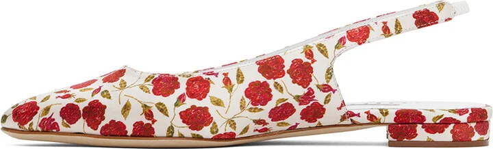 Manolo Blahnik Red & Off-White Sawra Ballerina Flats - Image 3