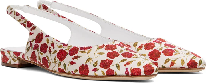 Manolo Blahnik Red & Off-White Sawra Ballerina Flats - Image 4