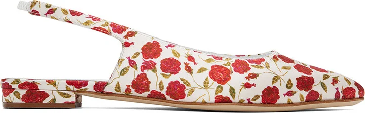 Manolo Blahnik Red & Off-White Sawra Ballerina Flats