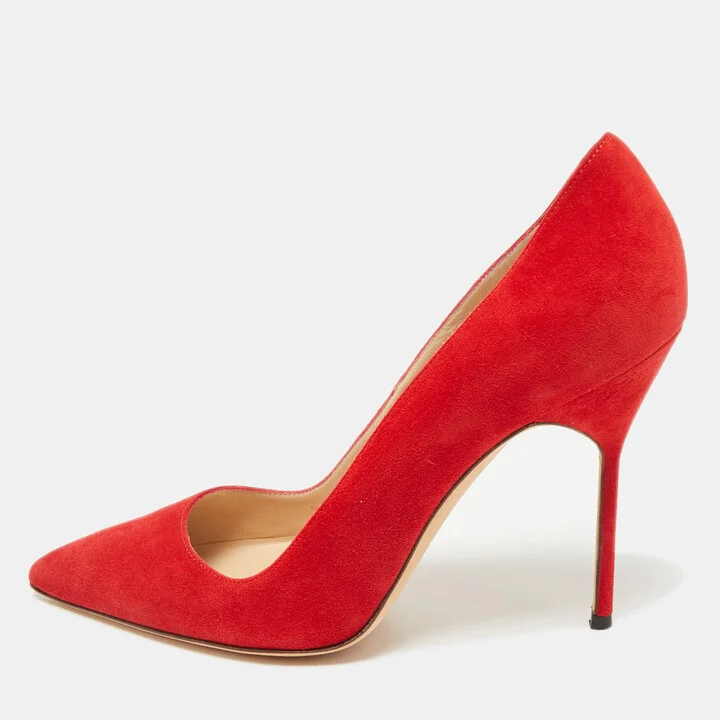Manolo Blahnik Red Suede BB Pointed Toe Pumps Size 40.5
