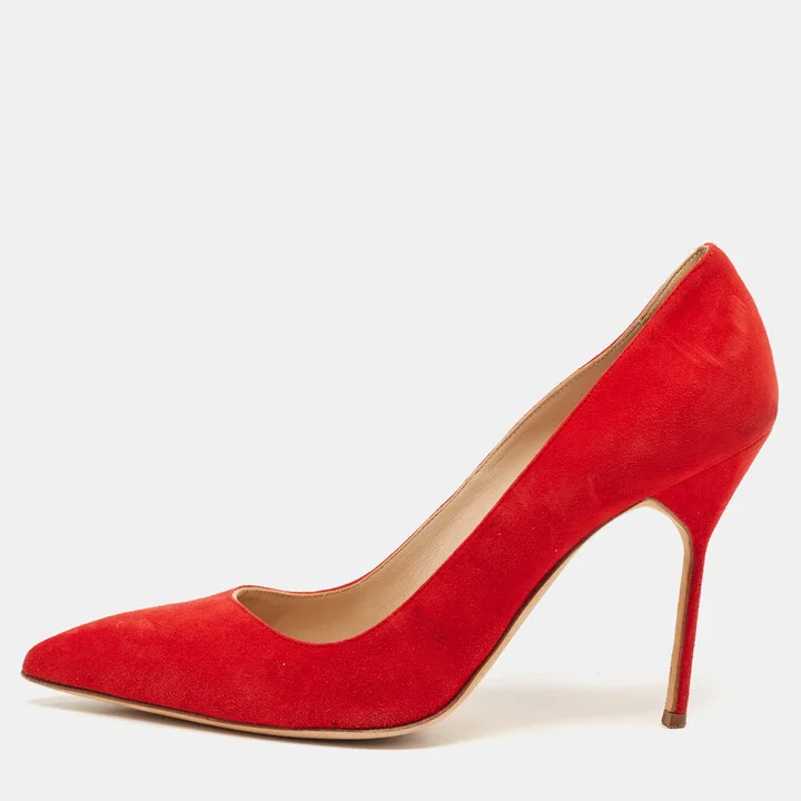 Manolo Blahnik Red Suede BB Pointed Toe Pumps Size 41