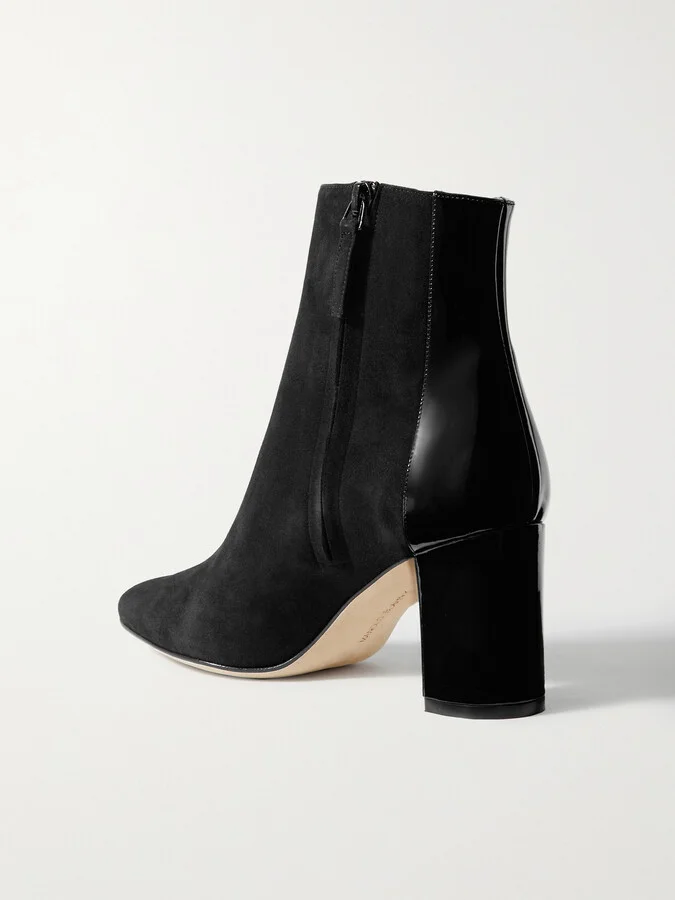 Manolo Blahnik - Rosie 70 Patent-leather And Suede Ankle Boots - Black - Image 3