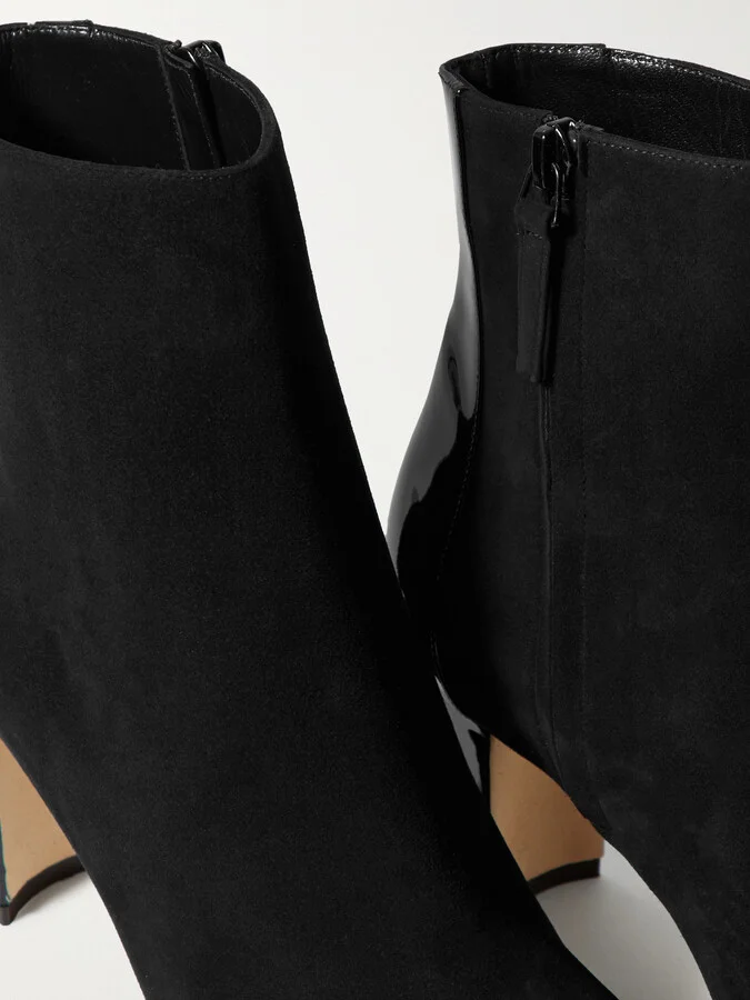 Manolo Blahnik - Rosie 70 Patent-leather And Suede Ankle Boots - Black - Image 4