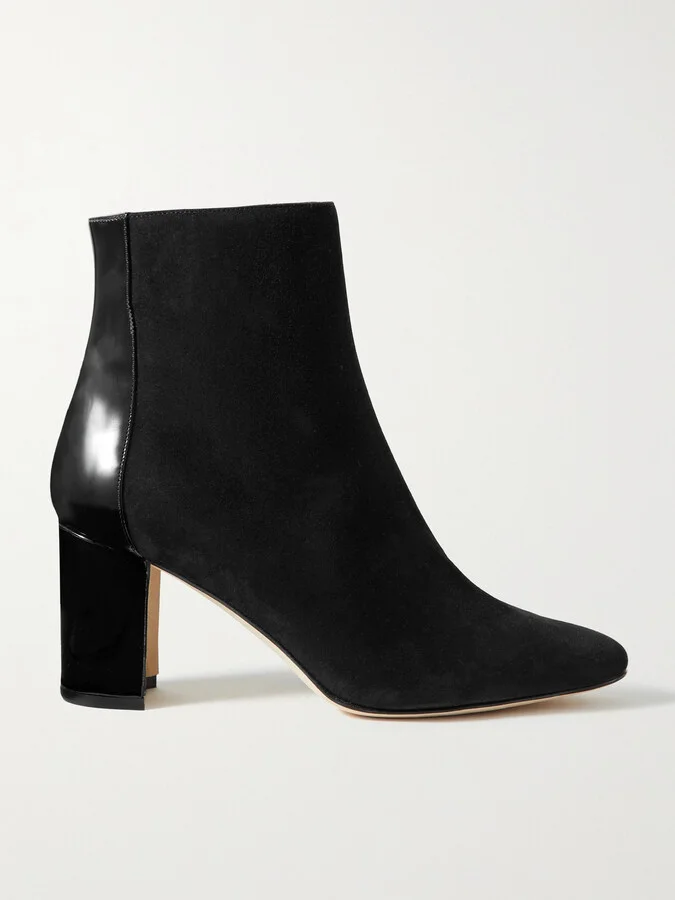 Manolo Blahnik - Rosie 70 Patent-leather And Suede Ankle Boots - Black