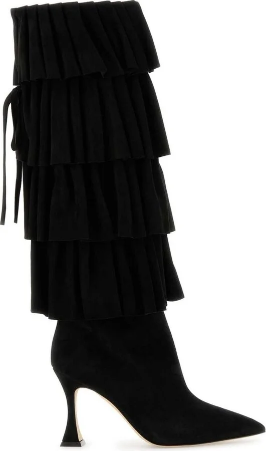 Manolo Blahnik Ruffled Tiered Ankle Boots