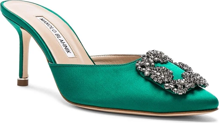 Manolo Blahnik Satin Hangisi 70 Mules in Green - Image 2