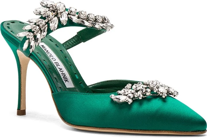 Manolo Blahnik Satin Lurum 90 Heels in Green - Image 2