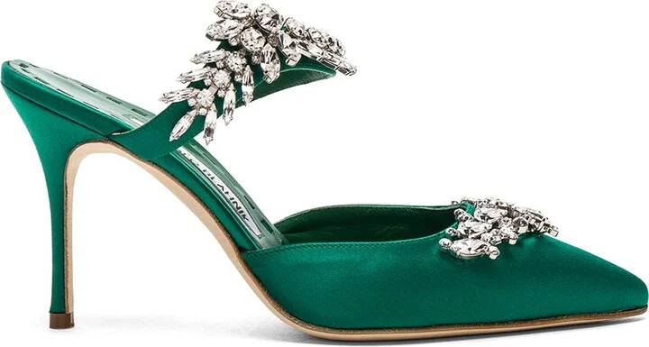 Manolo Blahnik Satin Lurum 90 Heels in Green