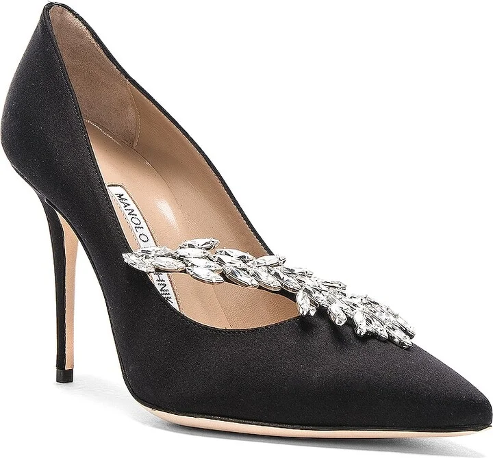 Manolo Blahnik Satin Nadira Heels in Black