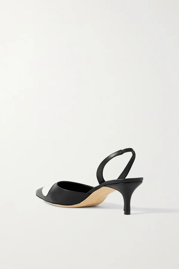 Manolo Blahnik - Scusli 50 Two-tone Leather Slingback Pumps - Black - Image 3