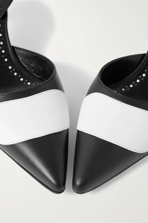Manolo Blahnik - Scusli 50 Two-tone Leather Slingback Pumps - Black - Image 4