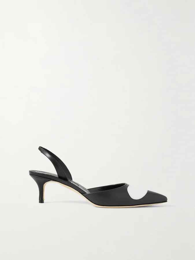 Manolo Blahnik - Scusli 50 Two-tone Leather Slingback Pumps - Black