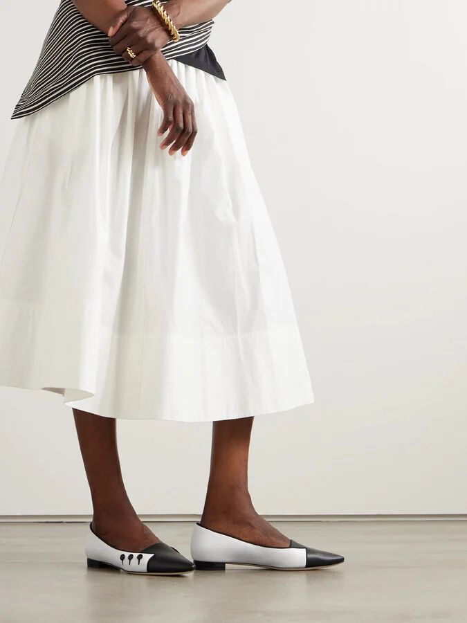 Manolo Blahnik - Seleuka Button-embellished Leather Point-toe Flats - White - Image 2