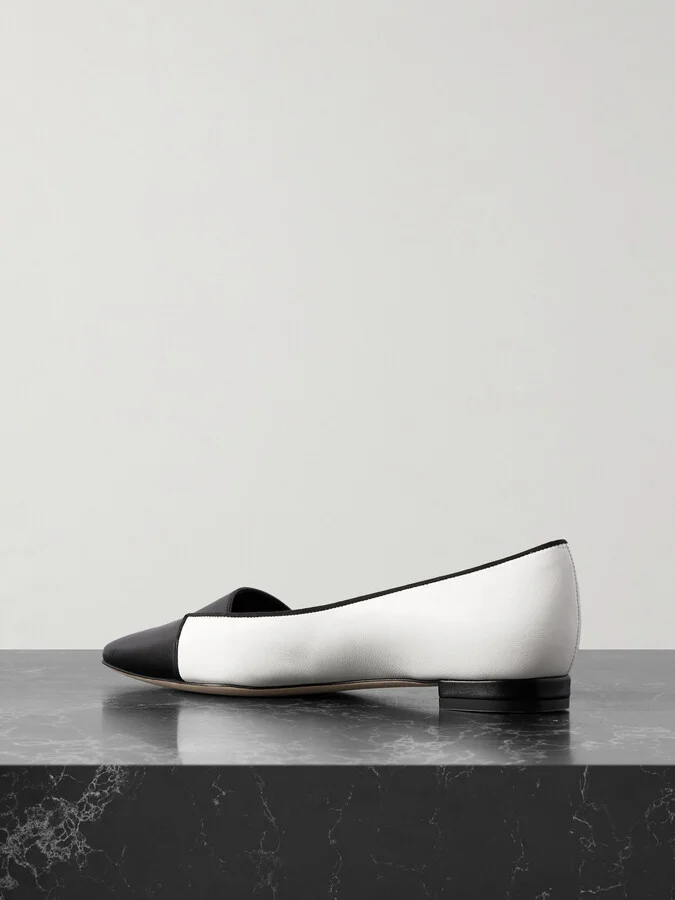 Manolo Blahnik - Seleuka Button-embellished Leather Point-toe Flats - White - Image 3