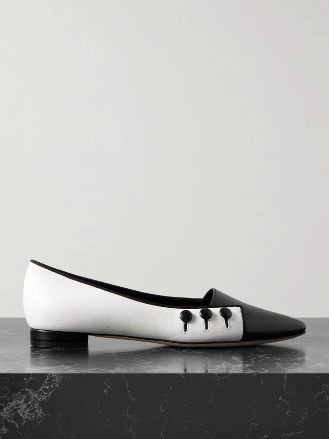 Manolo Blahnik - Seleuka Button-embellished Leather Point-toe Flats - White