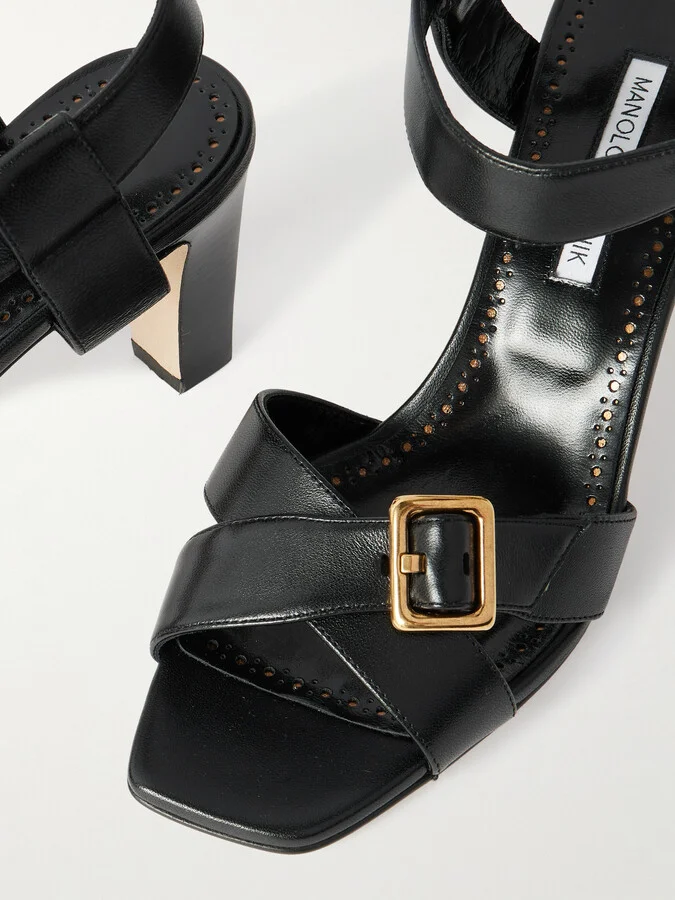 Manolo Blahnik - Shbealo 70 Buckled Leather Sandals - Black - Image 4