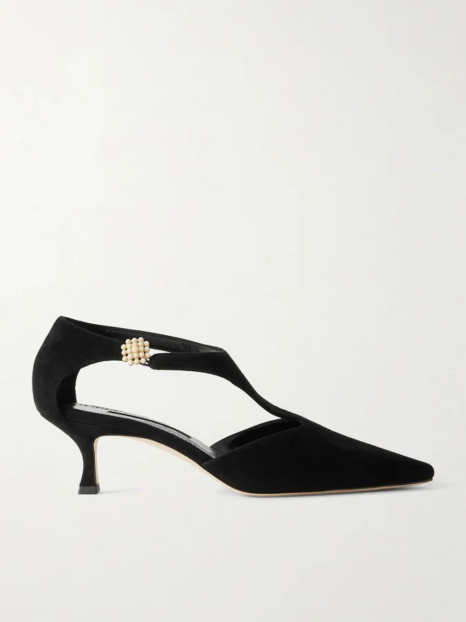 Manolo Blahnik - Shufta 50 Embellished Suede Pumps - Black