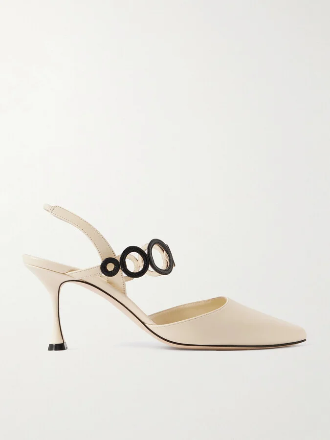 Manolo Blahnik - Sidi 70 Cutout Leather Pointed-toe Slingback Pumps - Cream