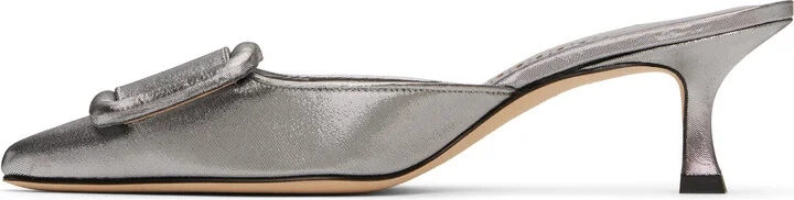 Manolo Blahnik Silver Maysale Mules - Image 3