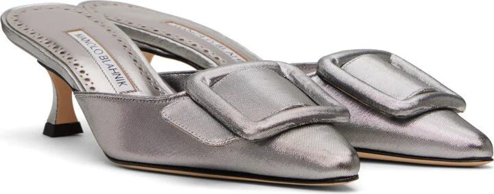 Manolo Blahnik Silver Maysale Mules - Image 4