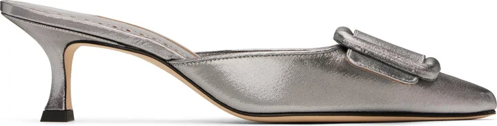Manolo Blahnik Silver Maysale Mules