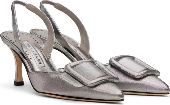 Manolo Blahnik Silver Maysli Heels - Image 4