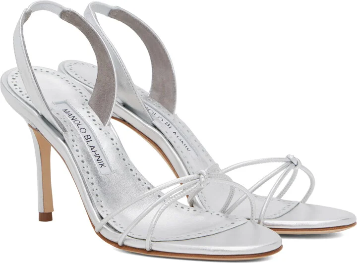 Manolo Blahnik Silver Sareta Heeled Sandals - Image 4