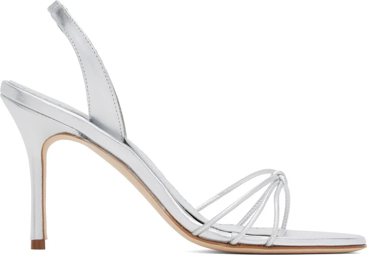 Manolo Blahnik Silver Sareta Heeled Sandals