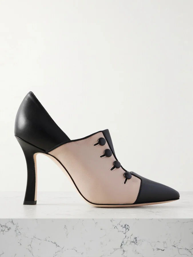 Manolo Blahnik - Sisygambis 105 Button-embellished Two-tone Leather Pumps - Neutrals