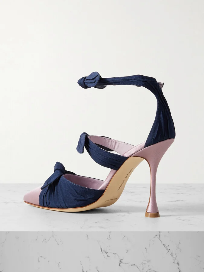 Manolo Blahnik - Smyrna Bow-embellished Suede And Satin Pumps - Purple - Image 3
