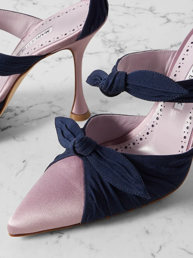 Manolo Blahnik - Smyrna Bow-embellished Suede And Satin Pumps - Purple - Image 4