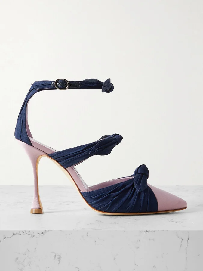 Manolo Blahnik - Smyrna Bow-embellished Suede And Satin Pumps - Purple